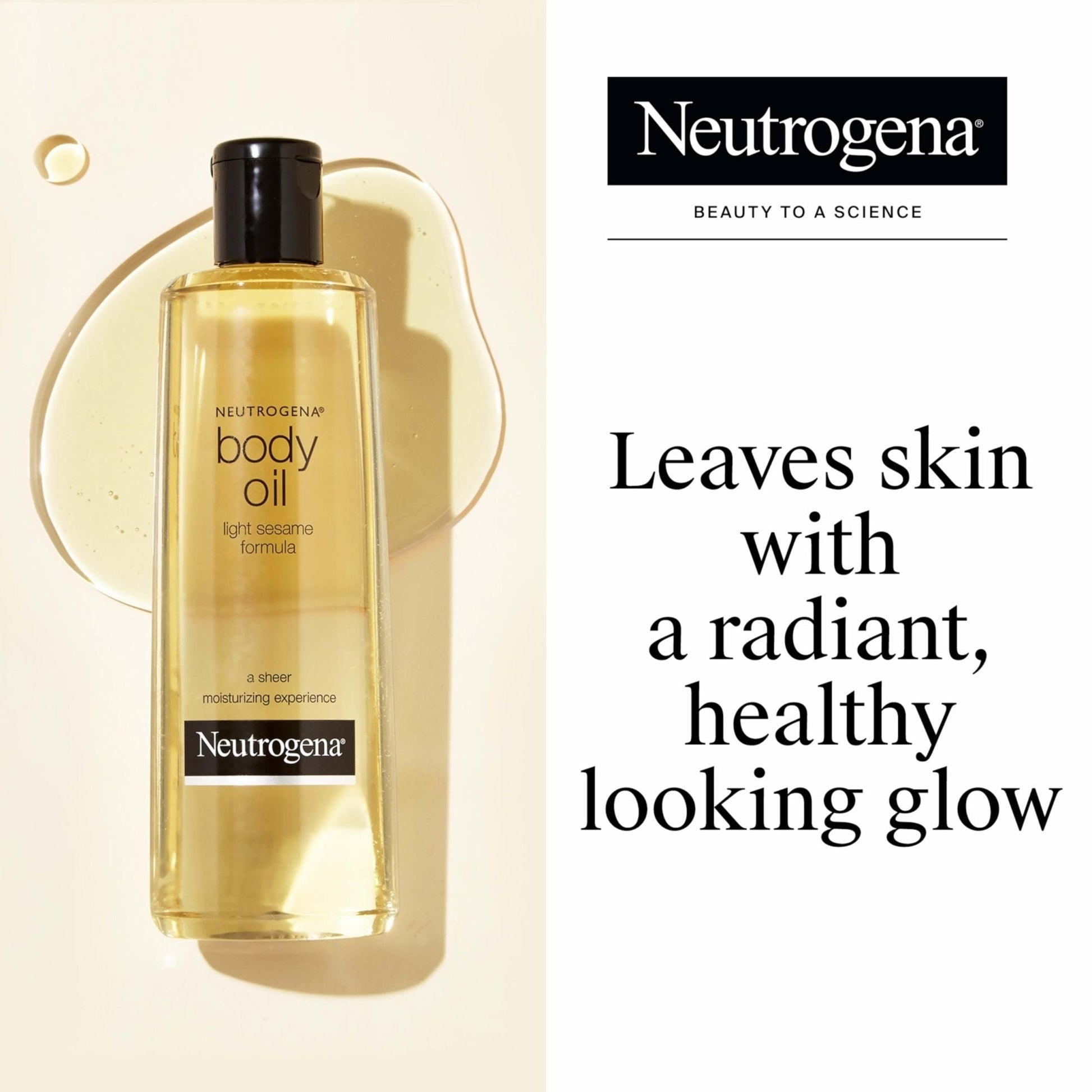 Neutrogena Body Oil Light Sesame Formula, 16 fl oz, Radiant Glow Moisturizer for Dry Skin - Maple Wellness Supplements