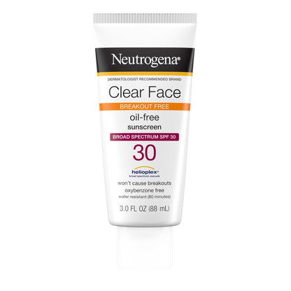 Neutrogena Clear Face Sunscreen for Acne-Prone Skin SPF 30, Broad Spectrum Facial Sunscreen Lotion, Lightweight, Non Comedogenic, Oil-, Fragrance- & Oxybenzone - Maple Wellness Supplements