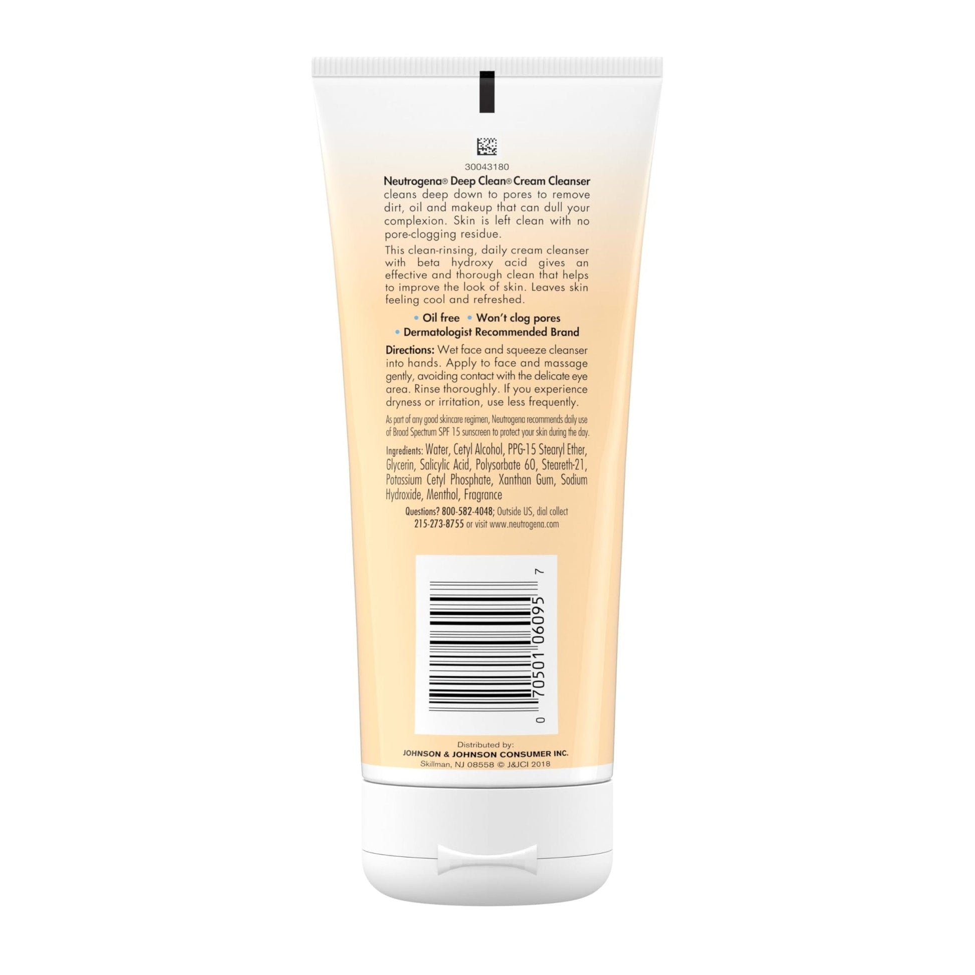 Neutrogena Deep Clean Daily Facial Cream Cleanser with Beta Hydroxy Acid to Remove Dirt - Maple Wellness Supplements