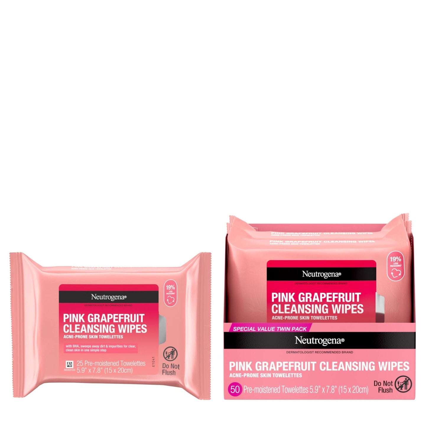Neutrogena Makeup Remover Cleansing Towelettes, Pink Grapefruit, 25 Count, Twin Pack - Maple Wellness Supplements