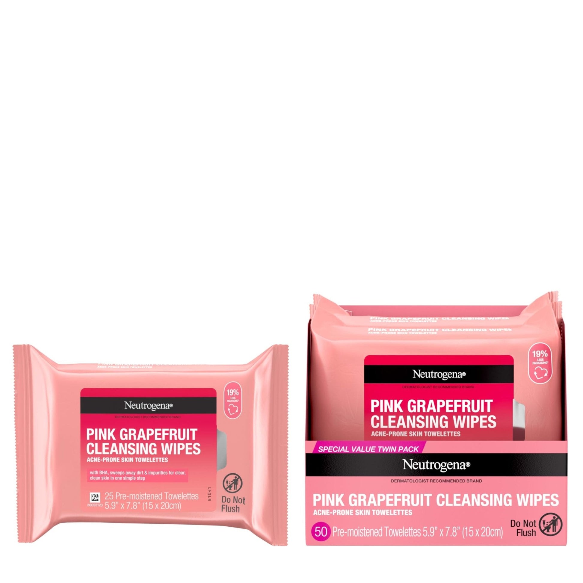 Neutrogena Makeup Remover Cleansing Towelettes, Pink Grapefruit, 25 Count, Twin Pack - Maple Wellness Supplements