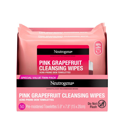 Neutrogena Makeup Remover Cleansing Towelettes, Pink Grapefruit, 25 Count, Twin Pack - Maple Wellness Supplements