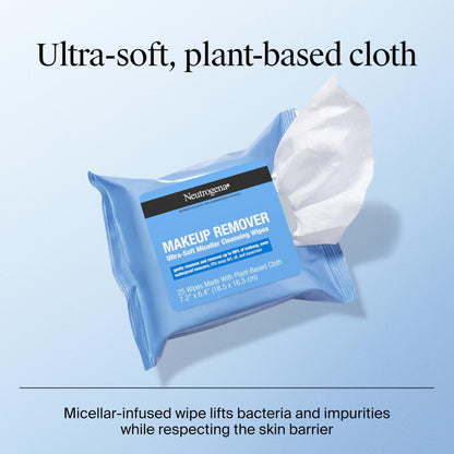 Neutrogena Makeup Remover Wipes Micellar Alcohol-Free Face Towelettes Remove Waterproof Mascara & Oil, Compostable 100% Plant-Based Cloth - Maple Wellness Supplements