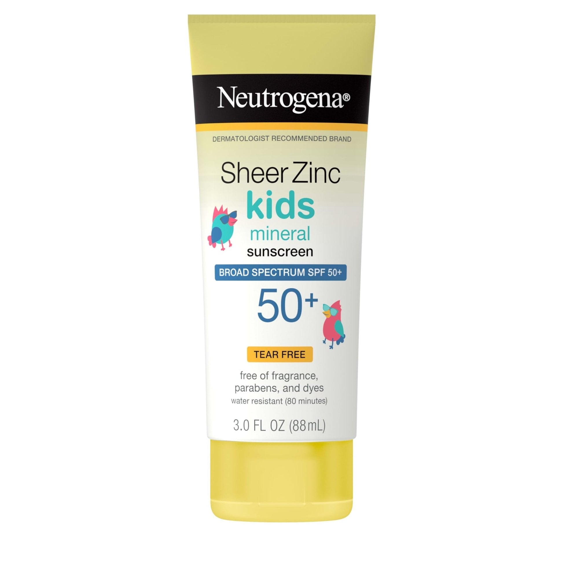 Neutrogena Sheer Zinc Oxide Kids Mineral Sunscreen Lotion, Broad Spectrum SPF 50+ with UVA/UVB Protection, Water-Resistant for 80 Minutes, Paraben-, Dye-, Fragrance- & Tear Free, 3 fl. oz - Maple Wellness Supplements