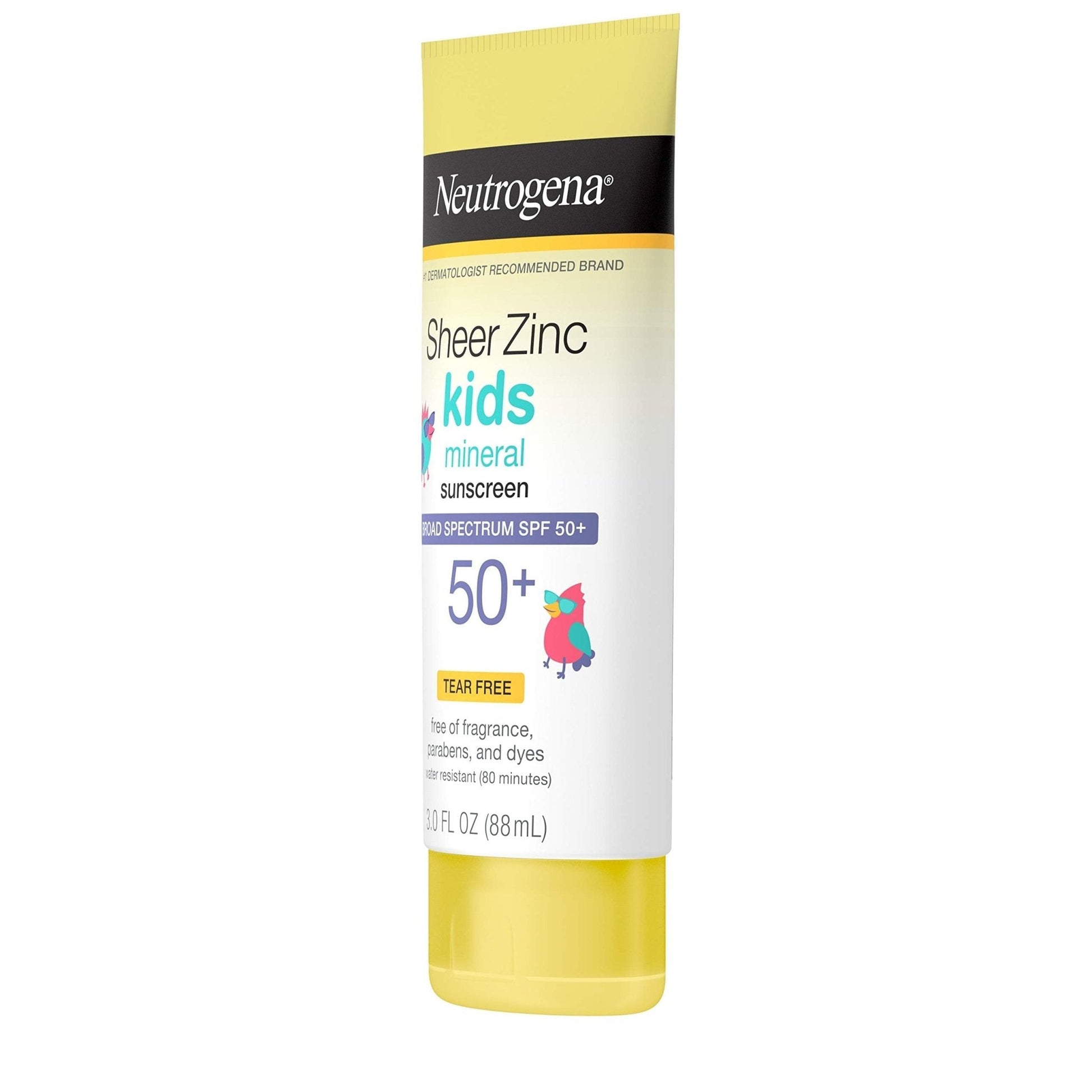 Neutrogena Sheer Zinc Oxide Kids Mineral Sunscreen Lotion, Broad Spectrum SPF 50+ with UVA/UVB Protection, Water-Resistant for 80 Minutes, Paraben-, Dye-, Fragrance- & Tear Free, 3 fl. oz - Maple Wellness Supplements