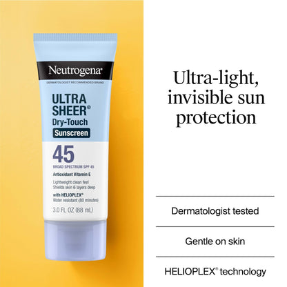 Neutrogena Ultra Sheer Dry-Touch Sunscreen For Face & Body, SPF 45 Broad Spectrum UVA/UVB Protection - Maple Wellness Supplements