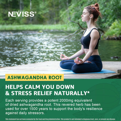 NEVISS Ashwagandha Gummies 2000mg, Feel Refreshed, Plus Proprietary Blend with L-Theanine, 5-HTP, Lemon Balm, Magnesium for Calm, Zzzs & Relaxation Support, 120 Count - Maple Wellness Supplements