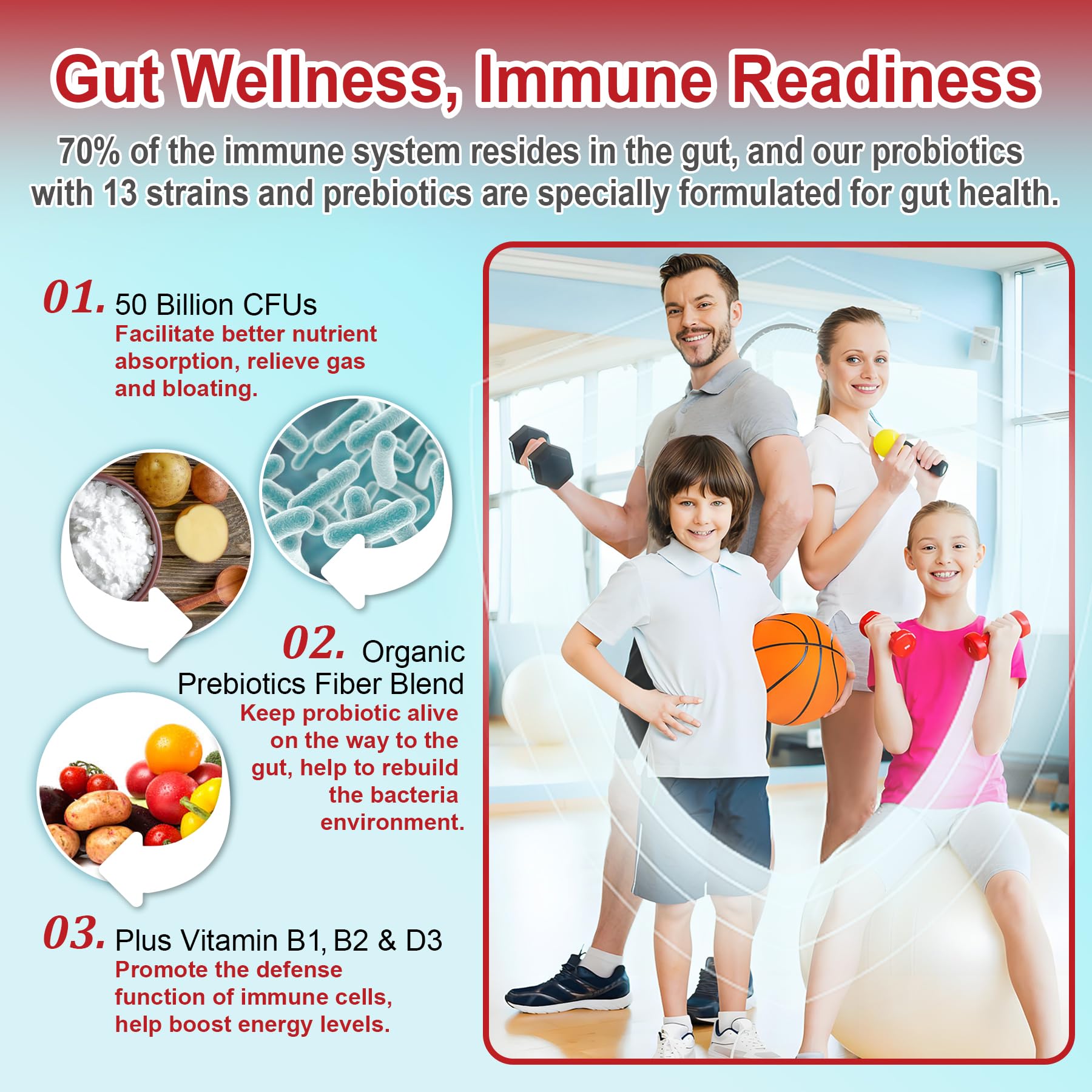 NEVISS Probiotic + Prebiotic Gummies for Adults & Kids 4+, Sugar Free Chewable 50 Billion CFUs w/Fiber, Vitamin B1 B2 D3 & Zinc, for Digestive & Gut Health - Maple Wellness Supplements
