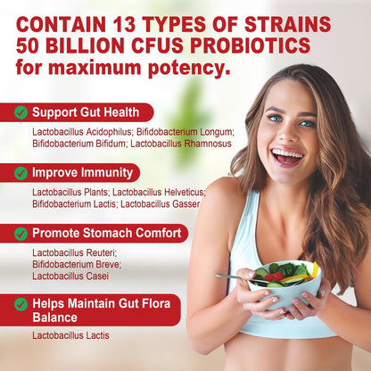 NEVISS Probiotic + Prebiotic Gummies for Adults & Kids 4+, Sugar Free Chewable 50 Billion CFUs w/Fiber, Vitamin B1 B2 D3 & Zinc, for Digestive & Gut Health - Maple Wellness Supplements