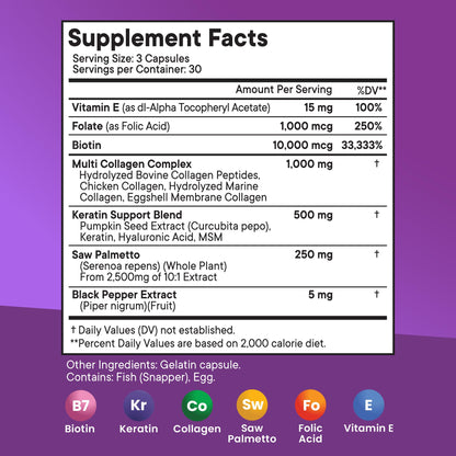 NEW AGE Biotin Collagen Keratin Hyaluronic Acid - 50,000mcg Hair Growth Vitamins for Men and Women, Nails, Hair, Skin Vitamins and DHT Blocker with Vitamin E Folic - Maple Wellness Supplements