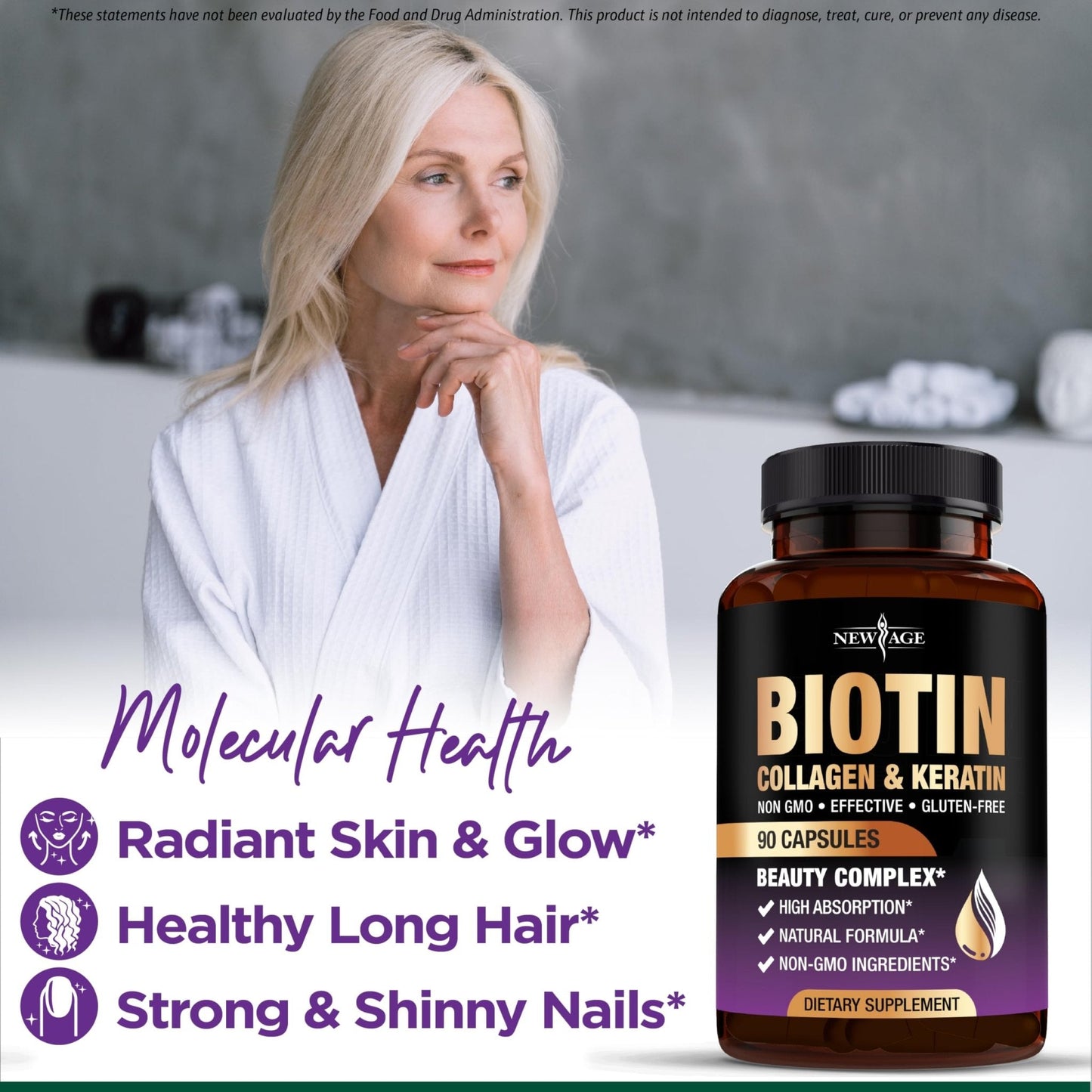 NEW AGE Biotin Collagen Keratin Hyaluronic Acid - 50,000mcg Hair Growth Vitamins for Men and Women, Nails, Hair, Skin Vitamins and DHT Blocker with Vitamin E Folic - Maple Wellness Supplements