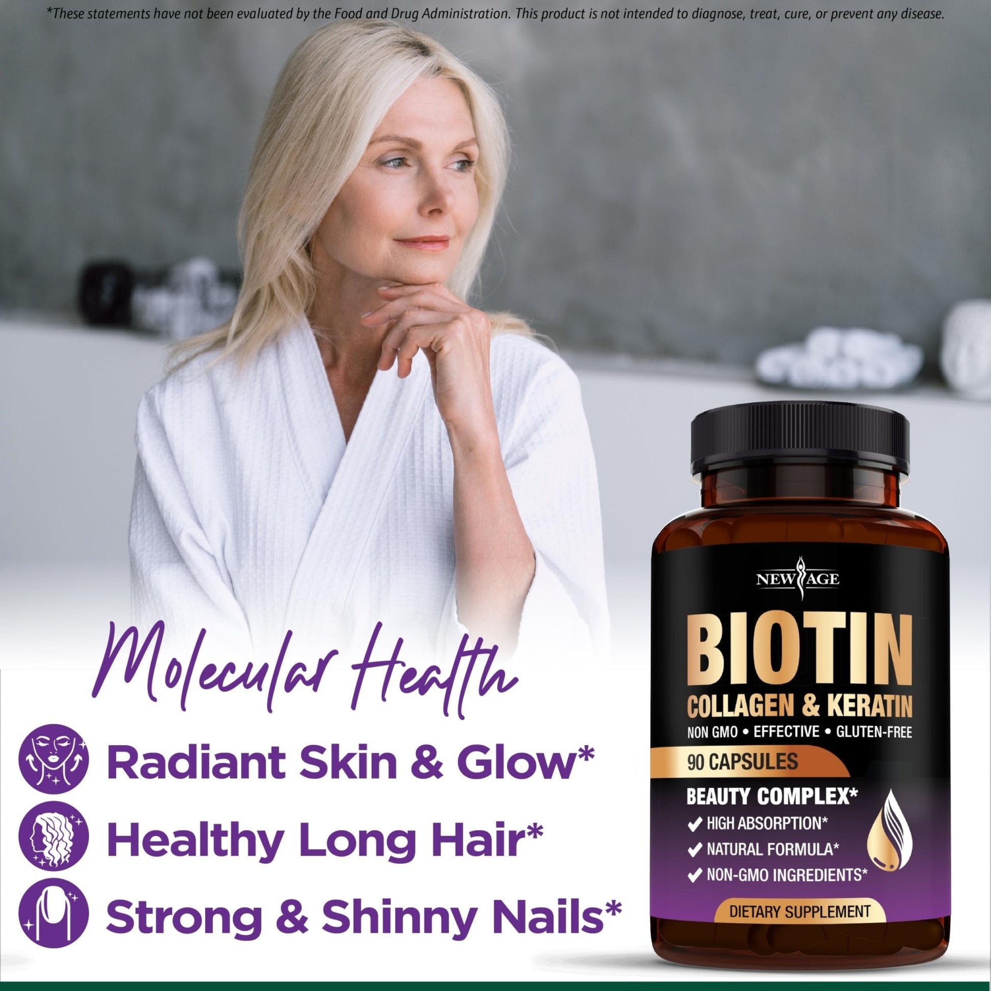 NEW AGE Biotin Collagen Keratin Hyaluronic Acid - 50,000mcg Hair Growth Vitamins for Men and Women, Nails, Hair, Skin Vitamins and DHT Blocker with Vitamin E Folic - Maple Wellness Supplements