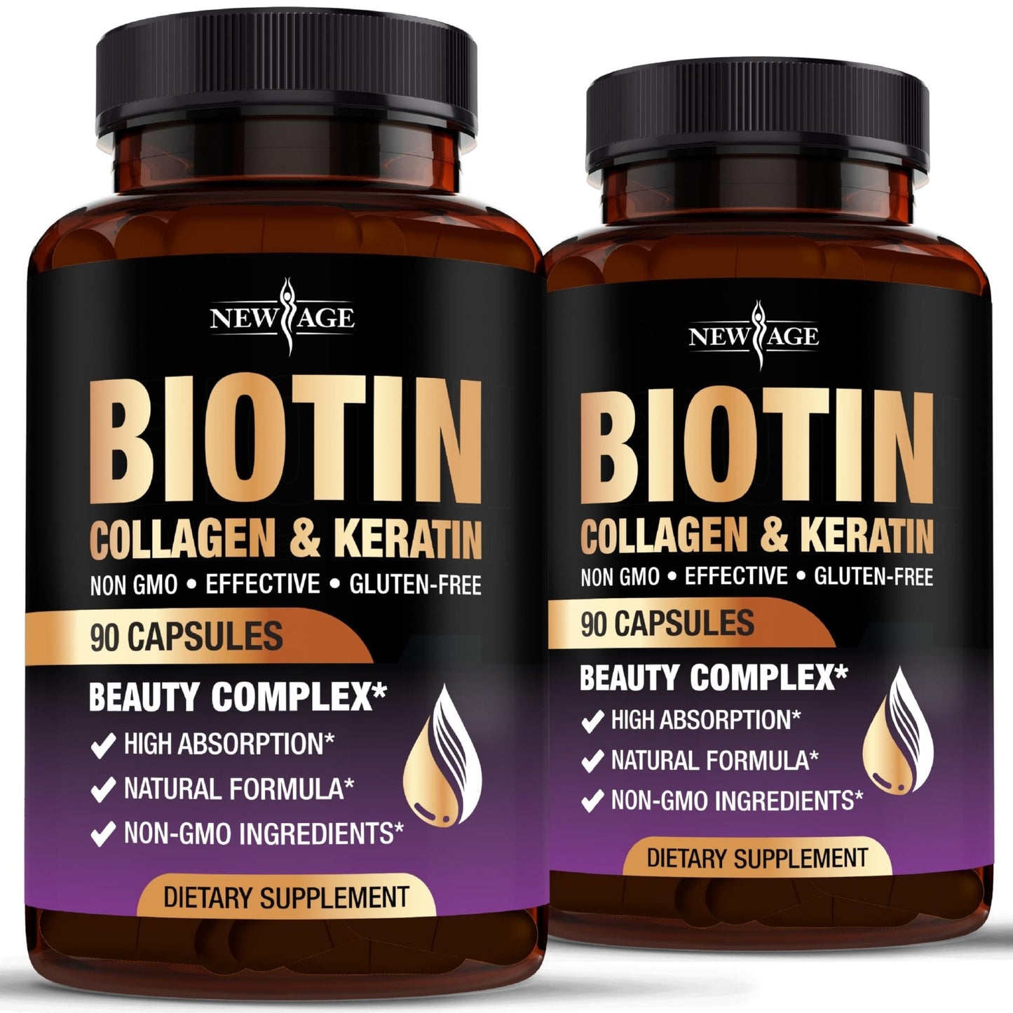 NEW AGE Biotin Collagen Keratin Hyaluronic Acid - 50,000mcg Hair Growth Vitamins for Men and Women, Nails, Hair, Skin Vitamins and DHT Blocker with Vitamin E Folic - Maple Wellness Supplements