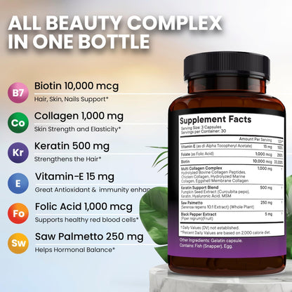 NEW AGE Biotin Collagen Keratin Hyaluronic Acid - 50,000mcg Hair Growth Vitamins for Men and Women, Nails, Hair, Skin Vitamins and DHT Blocker with Vitamin E Folic - Maple Wellness Supplements