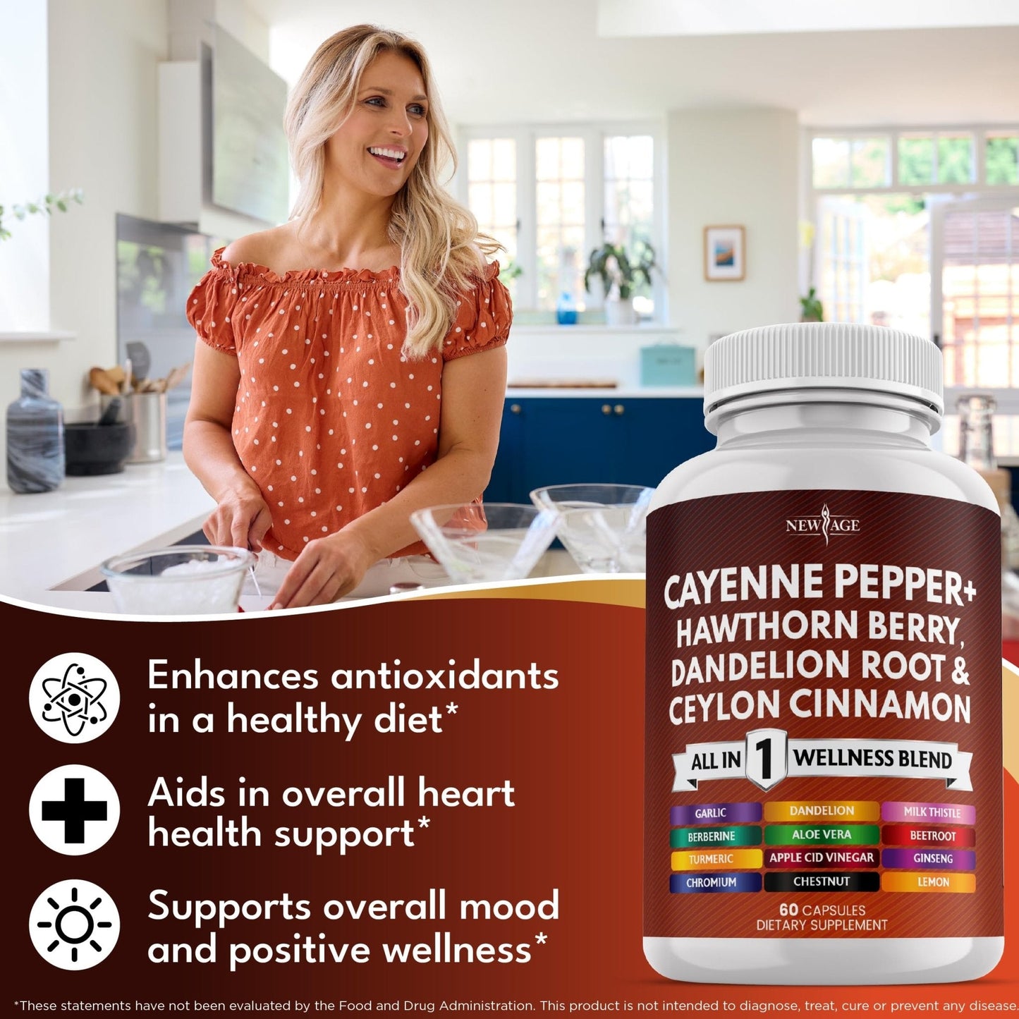 NEW AGE Cayenne Pepper Capsules Supplement with Hawthorn Berry, Dandelion Root, Ceylon Cinnamon, Garlic, Ginger, ACV, Milk Thistle, Beet Root, Aloe Vera - 120 Count - Maple Wellness Supplements