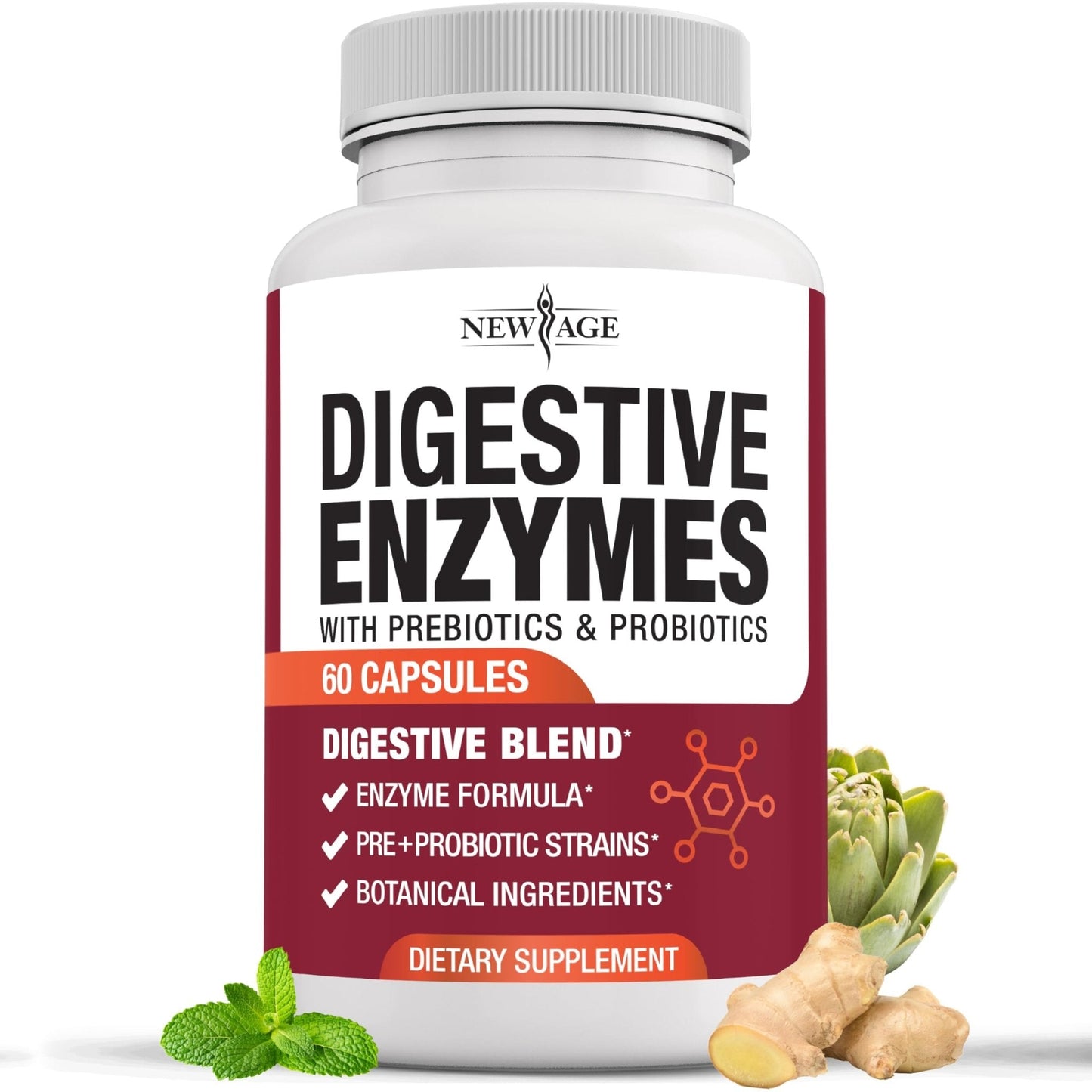 NEW AGE Digestive Enzymes for Gut Health - Probiotic Multi Enzymes with Prebiotics and Probiotics with Lipase for Women and Men for Digestive Health, - Maple Wellness Supplements