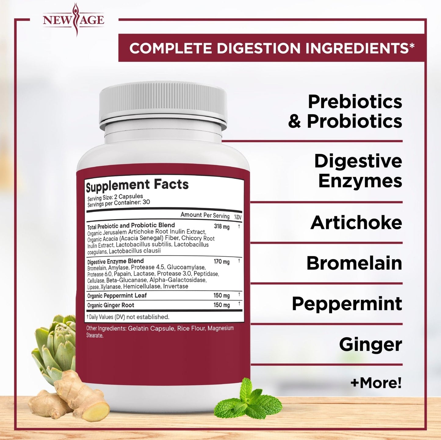 NEW AGE Digestive Enzymes for Gut Health - Probiotic Multi Enzymes with Prebiotics and Probiotics with Lipase for Women and Men for Digestive Health, - Maple Wellness Supplements