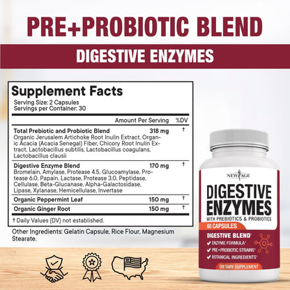 NEW AGE Digestive Enzymes for Gut Health - Probiotic Multi Enzymes with Prebiotics and Probiotics with Lipase for Women and Men for Digestive Health, - Maple Wellness Supplements