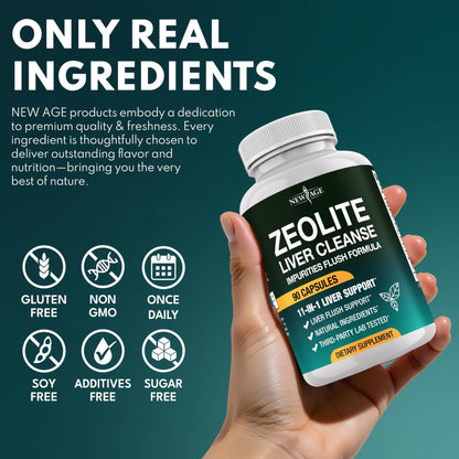 NEW AGE Liver Cleanse & Repair - Help Support Gut Health, and Energy - Zeolite for Adults with Noni, Glutathione, NAC, Chlorella, Spirulina, ALA, Cilantro, Milk Thistle & Shilajit - 60 Count - Maple Wellness Supplements