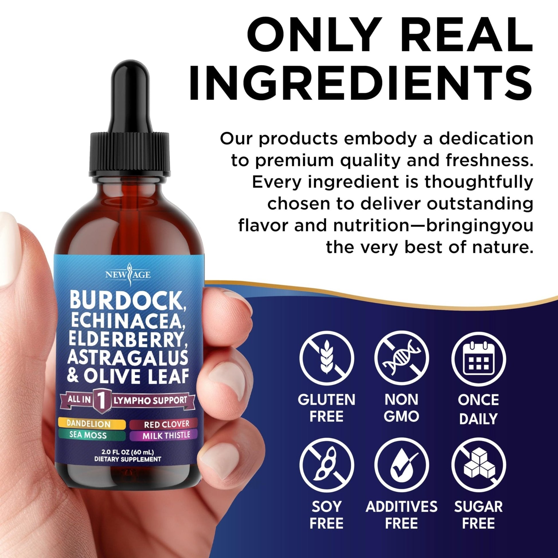 NEW AGE Lymphatic Drainage Supplement - Burdock Lymphatic Support Drops - Burdock Root, Mullein, Echinacea, Elderberry, Dandelion, Astragalus, Milk Thistle, Red Clover - 4 oz - Maple Wellness Supplements