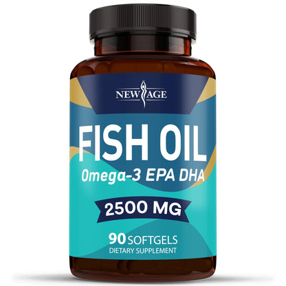 NEW AGE Omega 3 Fish Oil 2500mg Supplement Non GMO - EPA, DHA Fatty Acids Gluten Free (180 Softgels (Pack of 2)) - Maple Wellness Supplements