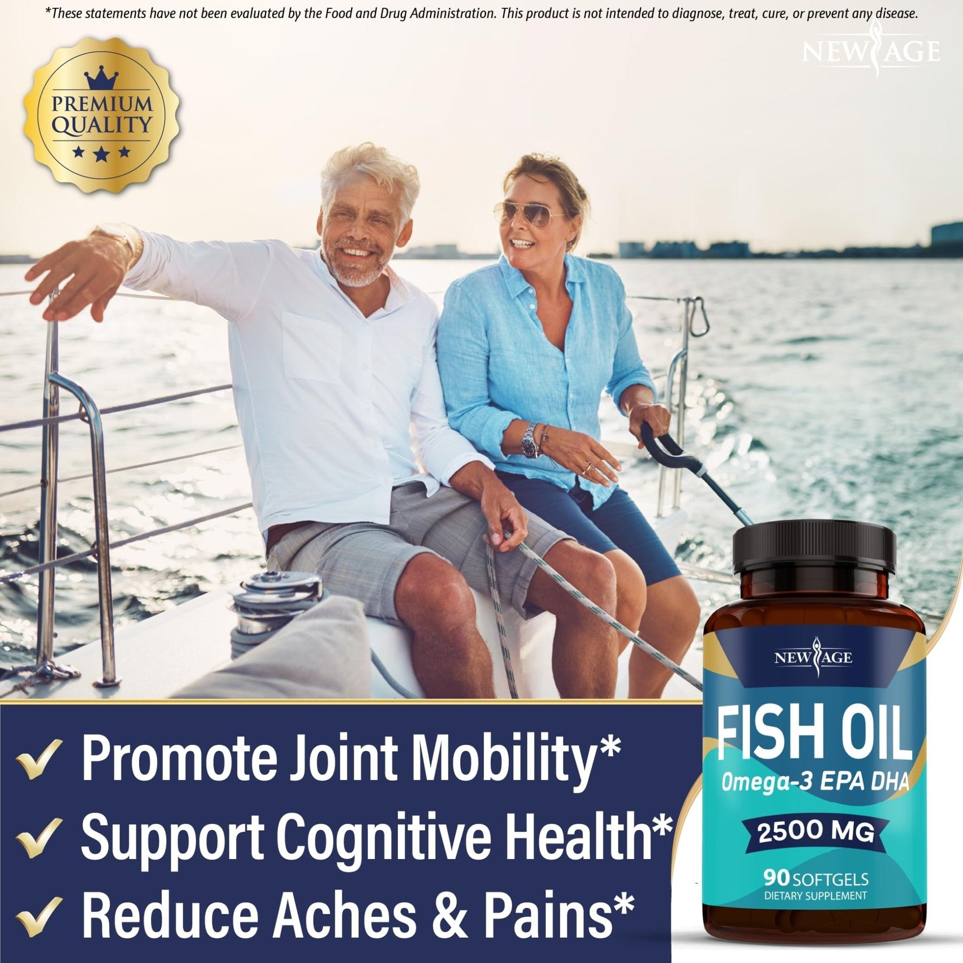 NEW AGE Omega 3 Fish Oil 2500mg Supplement Non GMO - EPA, DHA Fatty Acids Gluten Free (180 Softgels (Pack of 2)) - Maple Wellness Supplements