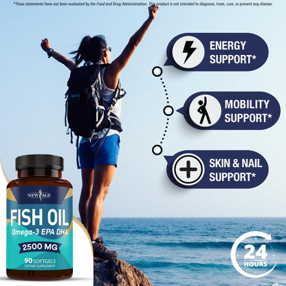 NEW AGE Omega 3 Fish Oil Supplement Immune & Health Support – Promotes Joint, Eye & Skin Health - Non GMO - EPA, DHA Fatty Acids Gluten Free (90 Softgels (Pack of 1)) - Maple Wellness Supplements