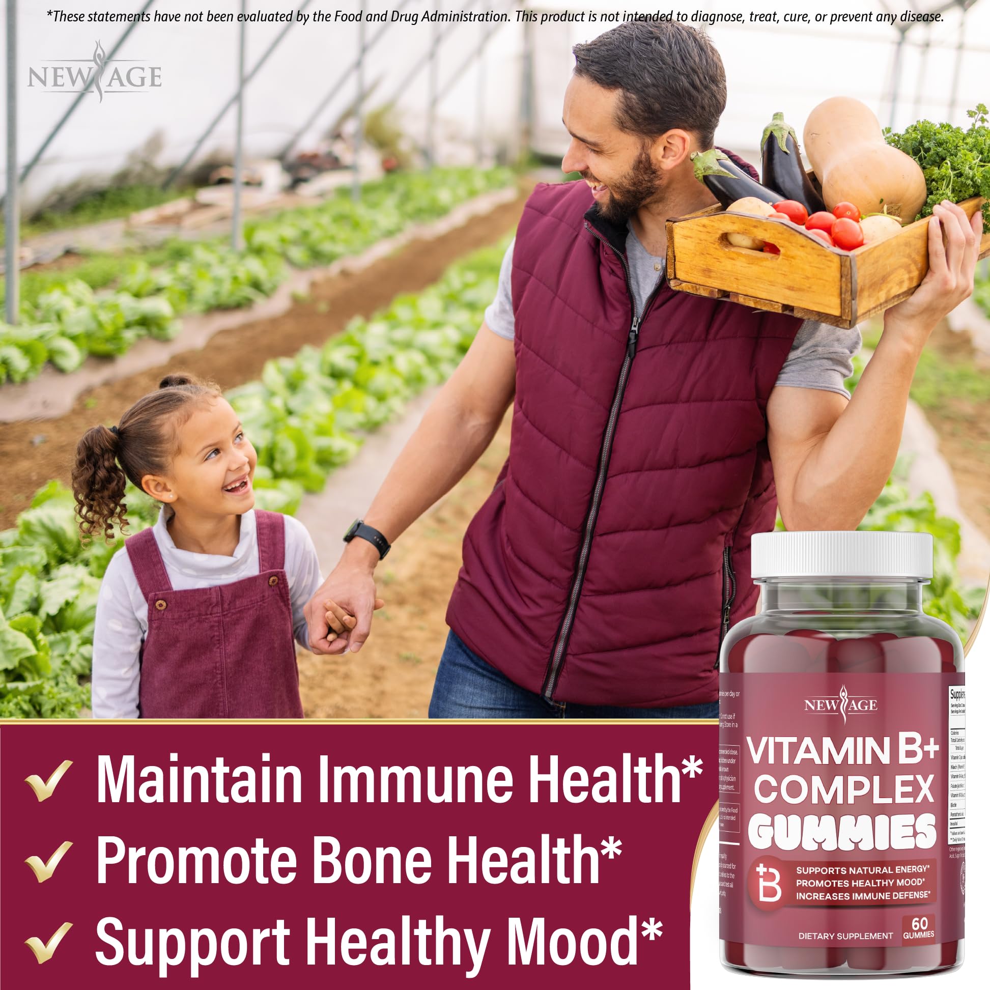 NEW AGE Vitamin B Complex Gummies with Vitamin B3, B6, & B12 – with Biotin, Folic Acid & Vitamin C – Gluten-Free, Vegan - Maple Wellness Supplements