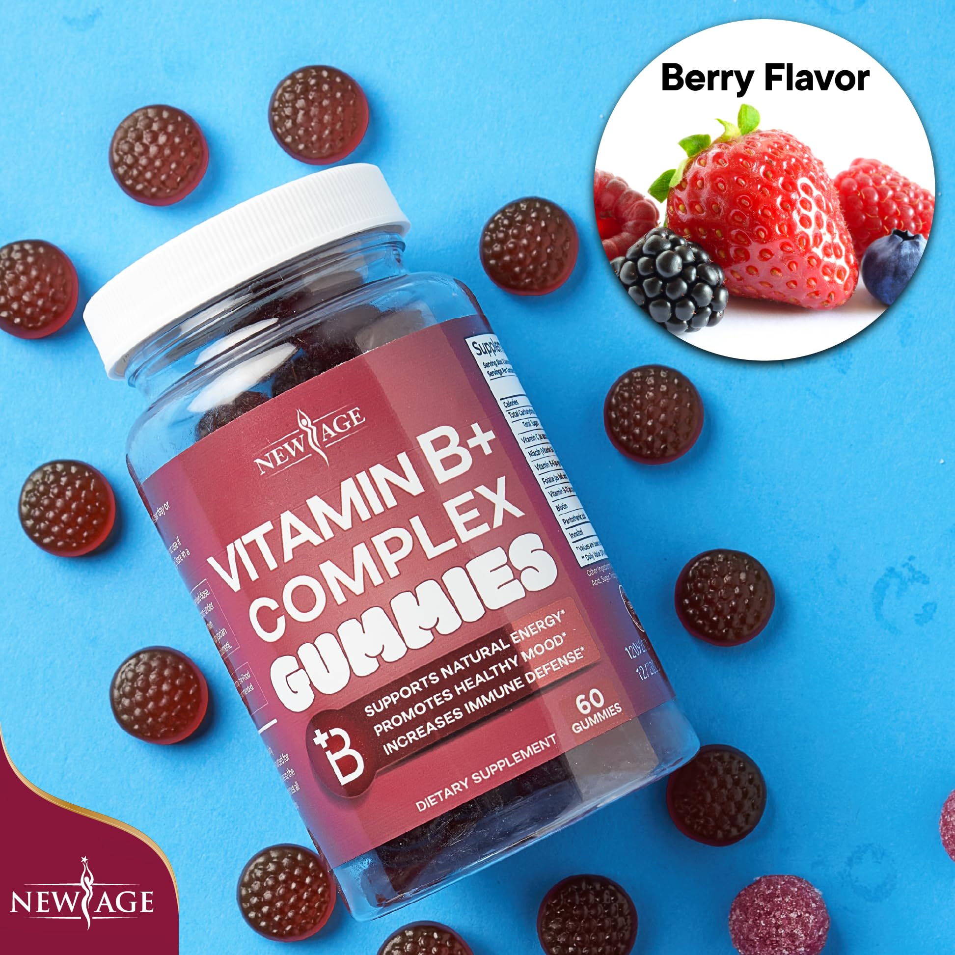 NEW AGE Vitamin B Complex Gummies with Vitamin B3, B6, & B12 – with Biotin, Folic Acid & Vitamin C – Gluten-Free, Vegan - Maple Wellness Supplements