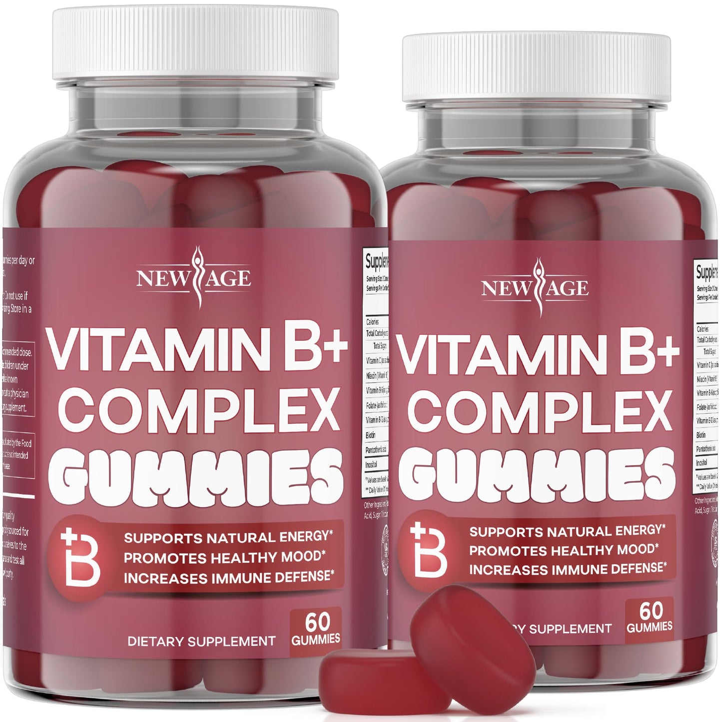 NEW AGE Vitamin B Complex Gummies with Vitamin B3, B6, & B12 – with Biotin, Folic Acid & Vitamin C – Gluten-Free, Vegan - Maple Wellness Supplements