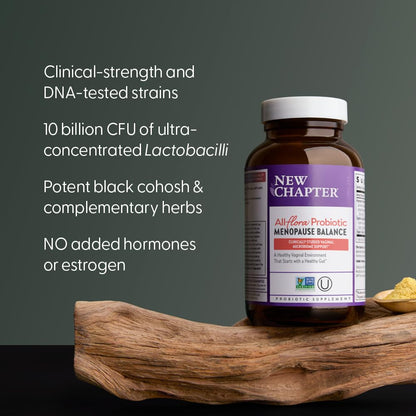 New Chapter All-Flora Probiotic Menopause Balance, Ultra-Concentrated Probiotics for Women with Black Cohosh for Menopause Hot Flashes, 100% Vegan, 30 Vegan Capsules - Maple Wellness Supplements