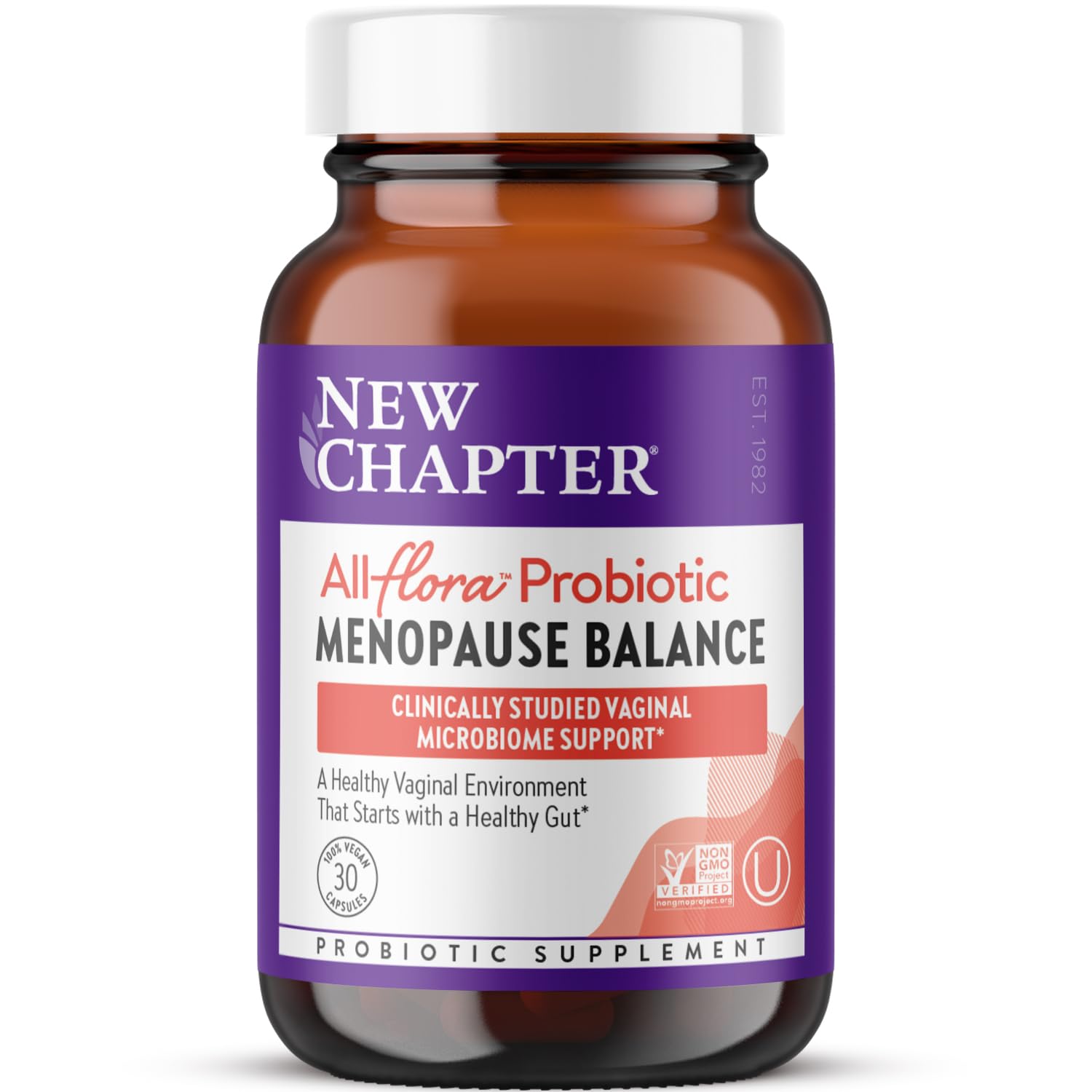New Chapter All-Flora Probiotic Menopause Balance, Ultra-Concentrated Probiotics for Women with Black Cohosh for Menopause Hot Flashes, 100% Vegan, 30 Vegan Capsules - Maple Wellness Supplements