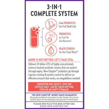 New Chapter All-Flora Probiotic Menopause Balance, Ultra-Concentrated Probiotics for Women with Black Cohosh for Menopause Hot Flashes, 100% Vegan, 30 Vegan Capsules - Maple Wellness Supplements