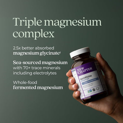 New Chapter Magnesium Complex Supplement, 325mg with Magnesium Glycinate + Sea-Sourced + Fermented Forms for Heart, Bone, Nerve, Muscle & Cellular Energy, 100% Vegan, 60 Tablets - Maple Wellness Supplements