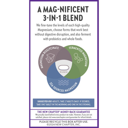 New Chapter Magnesium Complex Supplement, 325mg with Magnesium Glycinate + Sea-Sourced + Fermented Forms for Heart, Bone, Nerve, Muscle & Cellular Energy, 100% Vegan, 60 Tablets - Maple Wellness Supplements