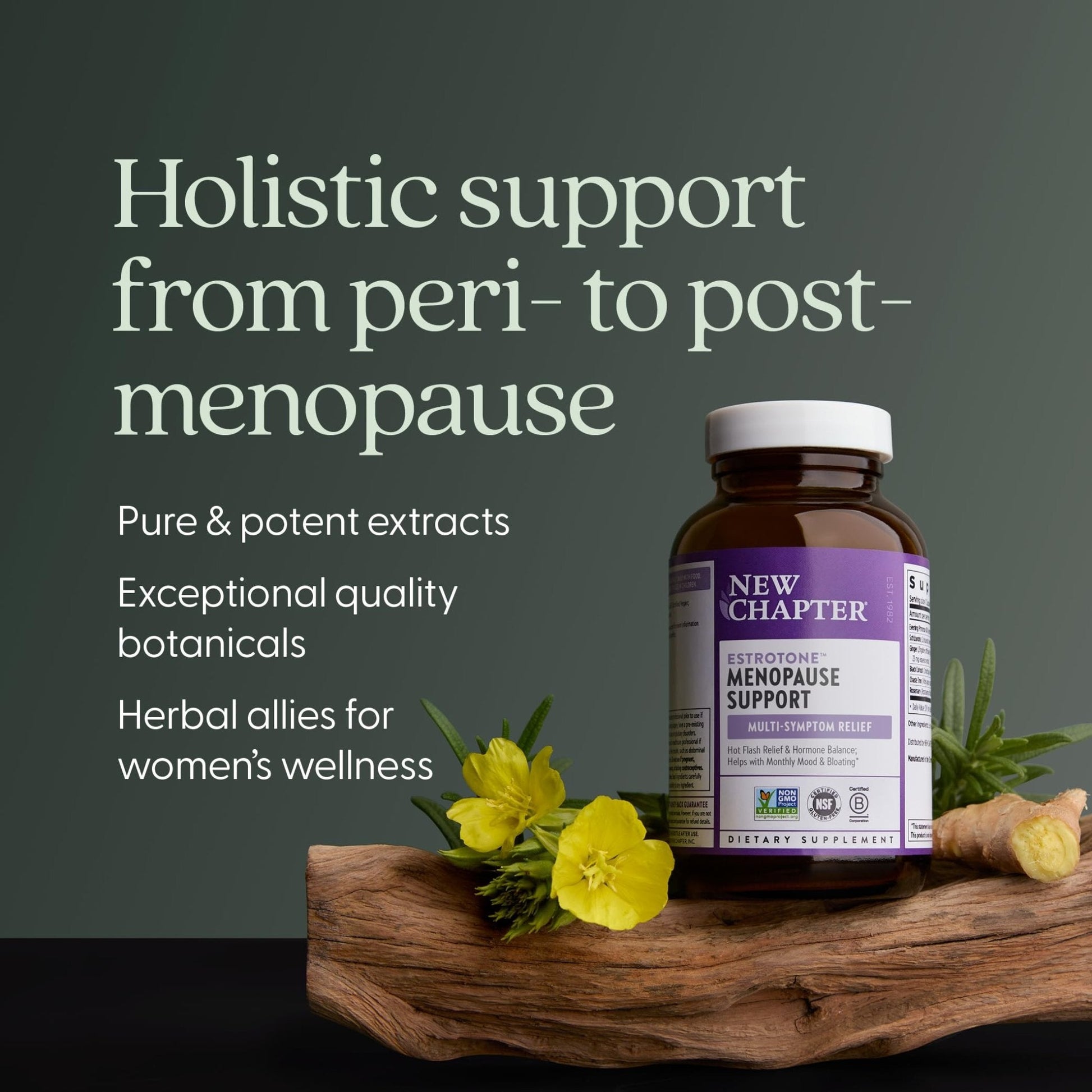 New Chapter Menopause Supplement - Estrotone Herbal Hormone Balance for Women in Perimenopause, with Black Cohosh for Hot Flash Relief & to Reduce Night Sweats + Vitex, No Added Hormones - 60 ct - Maple Wellness Supplements