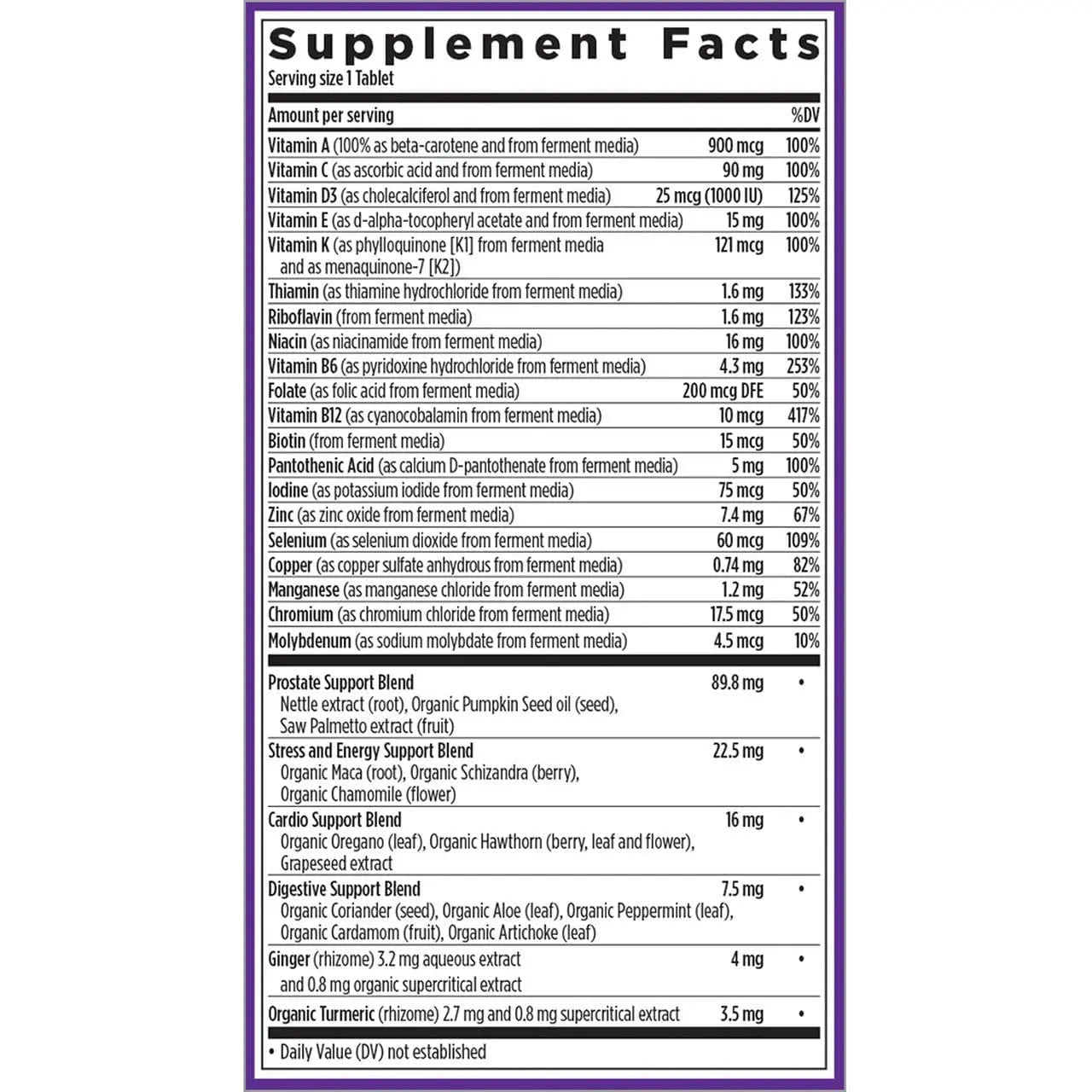 New Chapter Men's Multivitamin, Every Man's One Daily 40+, Fermented with Probiotics + Saw Palmetto + B Vitamins + Vitamin D3 + Organic - Maple Wellness Supplements