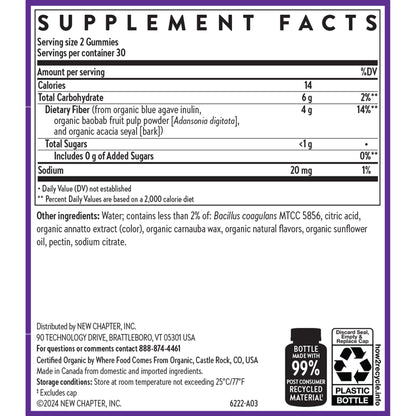 New Chapter Organic Fiber Gummies for Adults & Kids (Age 4+), Plant-Based Prebiotic Fiber for Digestive Health, Vegan, Non-GMO, USDA Organic - Maple Wellness Supplements