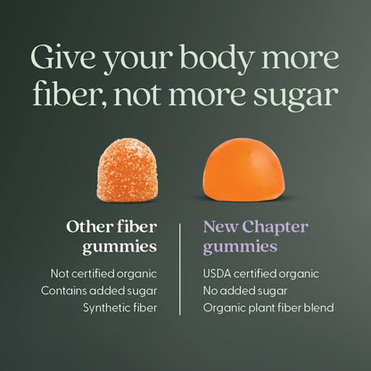 New Chapter Organic Fiber Gummies for Adults & Kids (Age 4+), Plant-Based Prebiotic Fiber for Digestive Health, Vegan, Non-GMO, USDA Organic - Maple Wellness Supplements