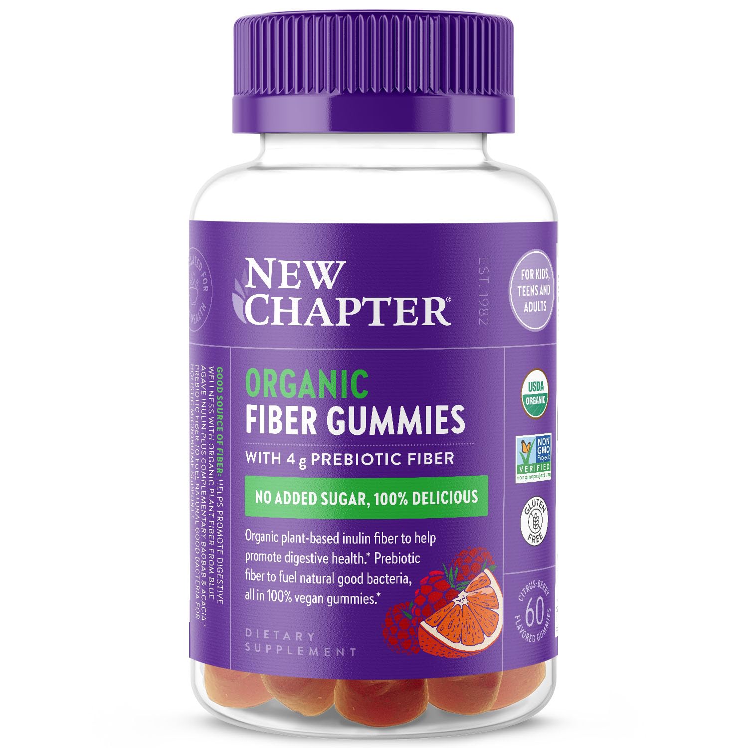 New Chapter Organic Fiber Gummies for Adults & Kids (Age 4+), Plant-Based Prebiotic Fiber for Digestive Health, Vegan, Non-GMO, USDA Organic - Maple Wellness Supplements