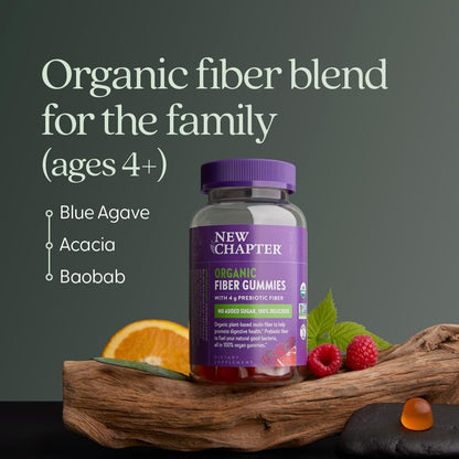 New Chapter Organic Fiber Gummies for Adults & Kids (Age 4+), Plant-Based Prebiotic Fiber for Digestive Health, Vegan, Non-GMO, USDA Organic - Maple Wellness Supplements