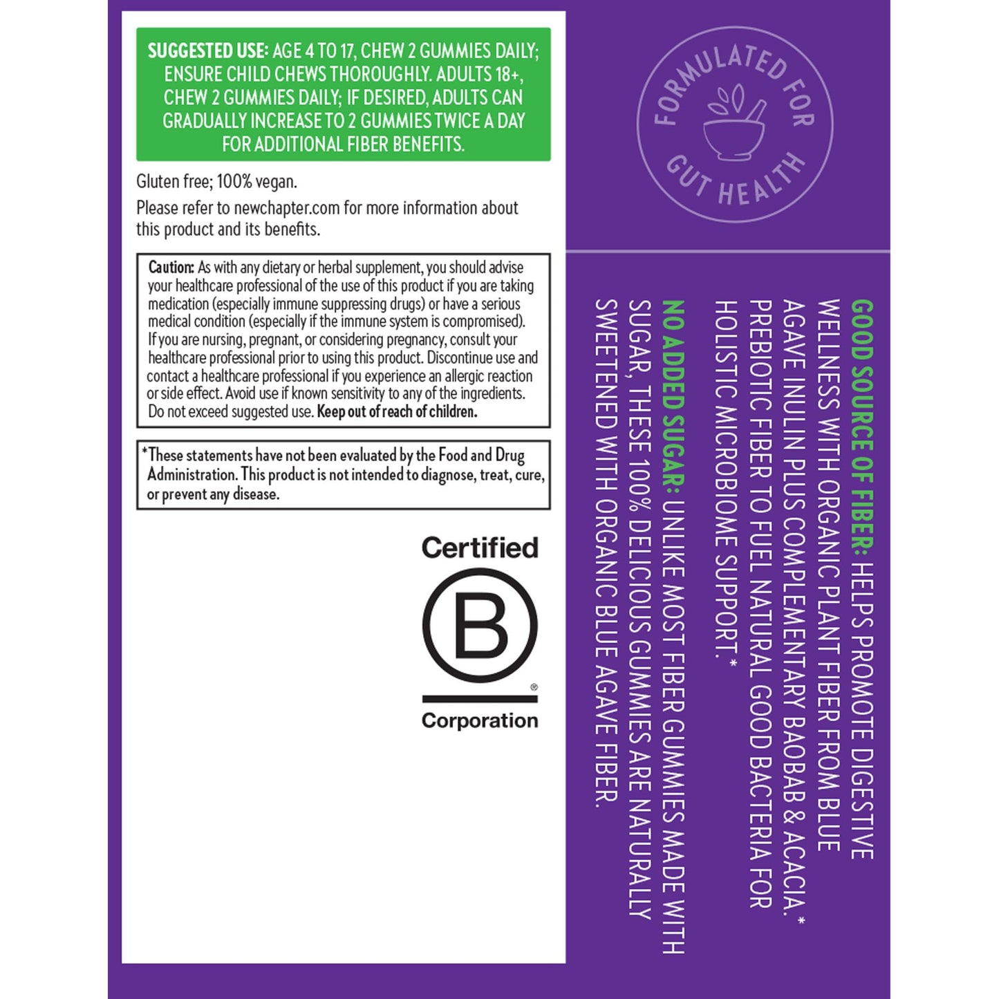 New Chapter Organic Fiber Gummies for Adults & Kids (Age 4+), Plant-Based Prebiotic Fiber for Digestive Health, Vegan, Non-GMO, USDA Organic - Maple Wellness Supplements