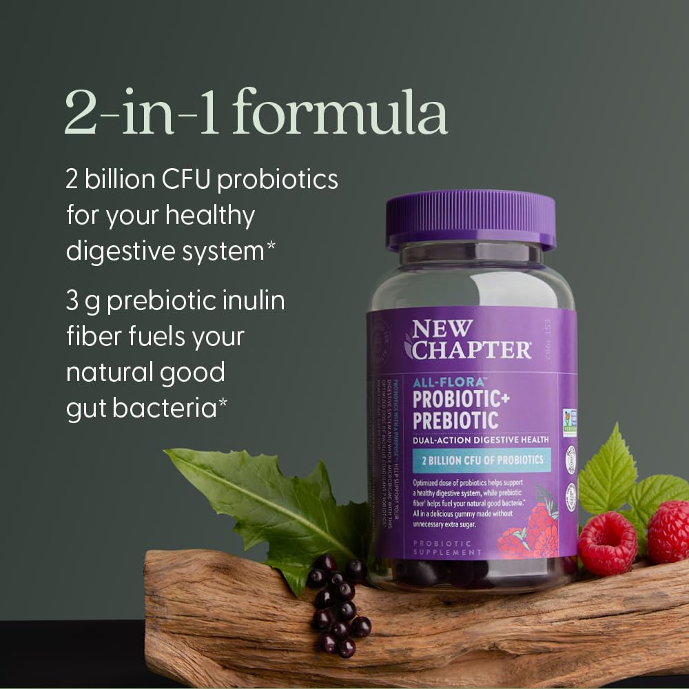 New Chapter Probiotic Gummies for Women and Men, All-Flora (1 Month Supply) – 55% Less Sugar+, Formulated for Holistic Gut Health Support with Probiotics + Prebiotic Fiber - Maple Wellness Supplements
