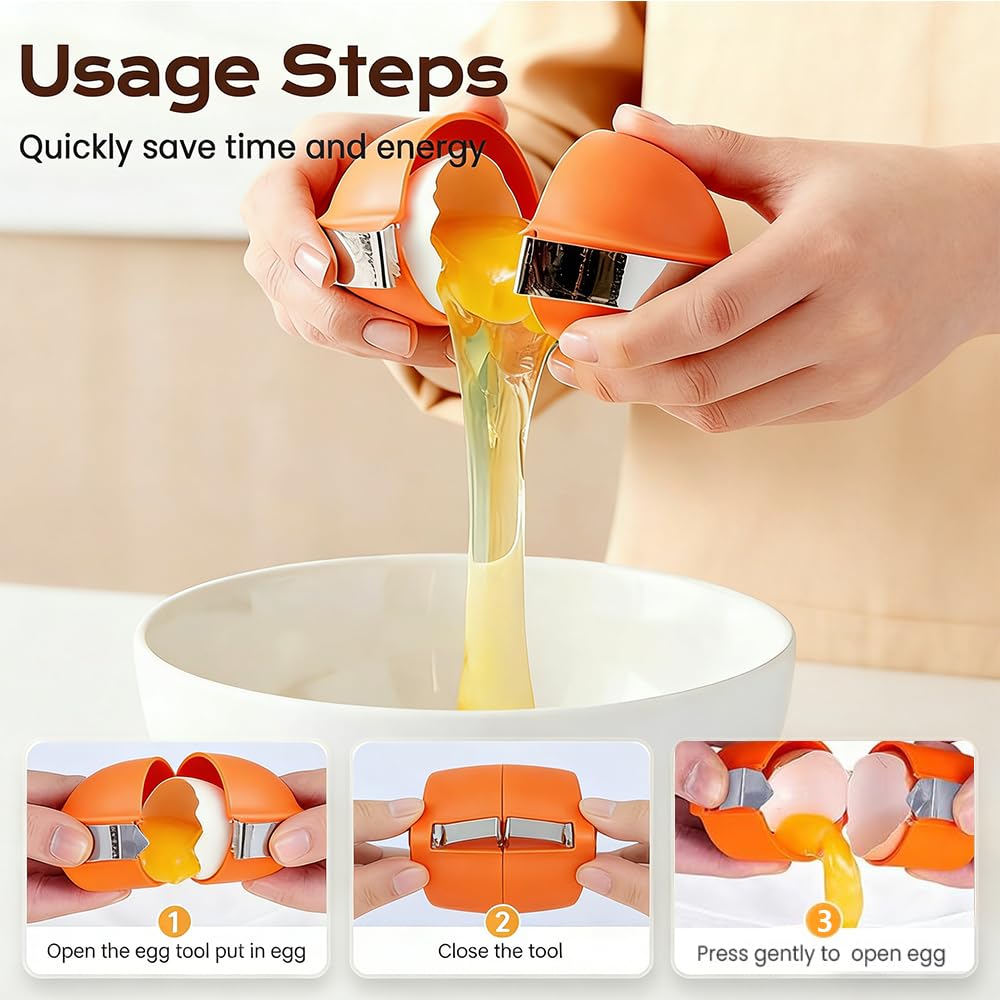 New Egg Shell Opener Egg Cracker Tool Stainless Steel, Multifunctional Egg Shell Opener for Raw Or Hard-Boiled Eggs, Kitchen Gadget for Cooking Baking (Orange Red) - Maple Wellness Supplements