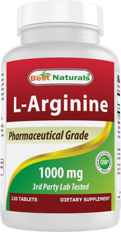 (New Improved Formula) Best Naturals L-Arginine 1000 mg 120 Tablets - Pharmaceutical Grade L Arginine Supplement - Maple Wellness Supplements