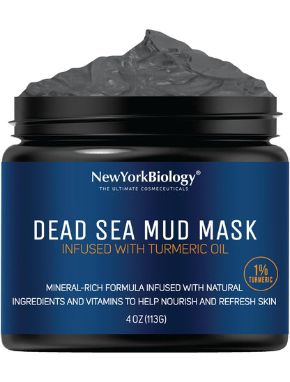 New York Biology Dead Sea Mud Mask for Face and Body | with Turmeric Oil | Spa Quality Pore Refiner for Oily Skin | Natural Skincare for Women & Men - Maple Wellness Supplements