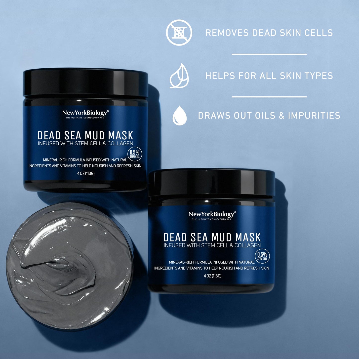 New York Biology Dead Sea Mud Mask for Face & Body | with Stem Cell and Collagen | Face Mask, Brush Applicator, Towel | Spa Quality Pore Refiner for Oily Skin - Maple Wellness Supplements