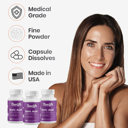 NewLife Naturals Boric Acid Suppositories for Women - 600mg | pH Balance Pills | Feminine Care | 2 Pack (60 Capsules) | Made in USA - Maple Wellness Supplements