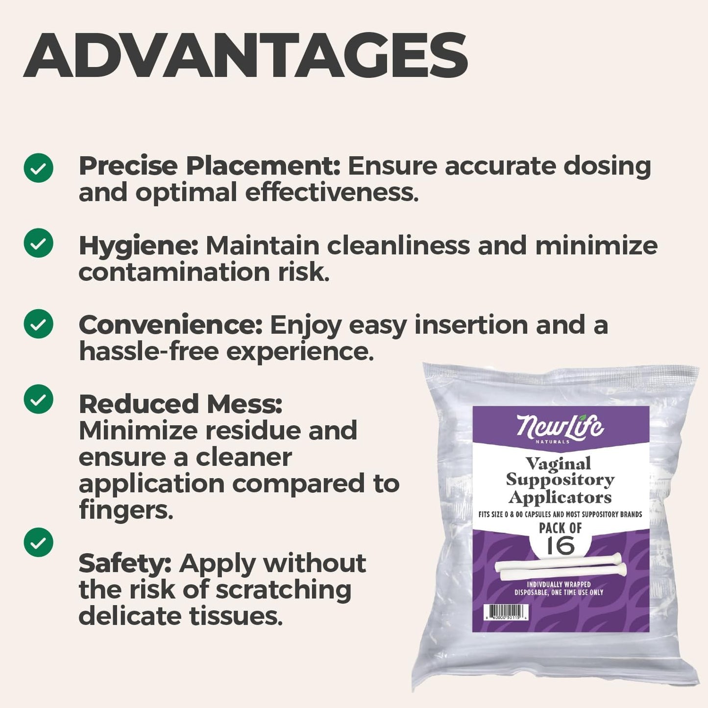 NewLife Naturals Vaginal Suppository Applicators for Boric Acid Suppositories, Size 0 & 00 Capsules, and Pills & Tablets – Individually Wrapped Disposable Applicators – Pack of 28 (Made in USA) - Maple Wellness Supplements