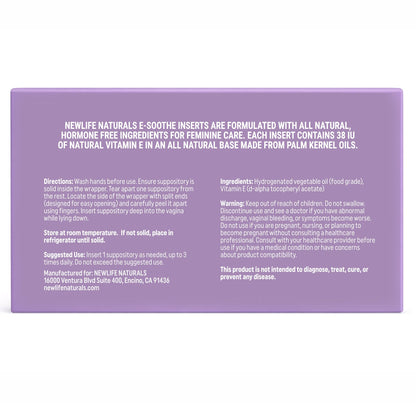 NewLife Naturals Vitamin E Vaginal Suppositories 38IU ESoothe - Moisture & Hydration Support - All Natural Estrogen Free Feminine Care - 24 Inserts - Maple Wellness Supplements